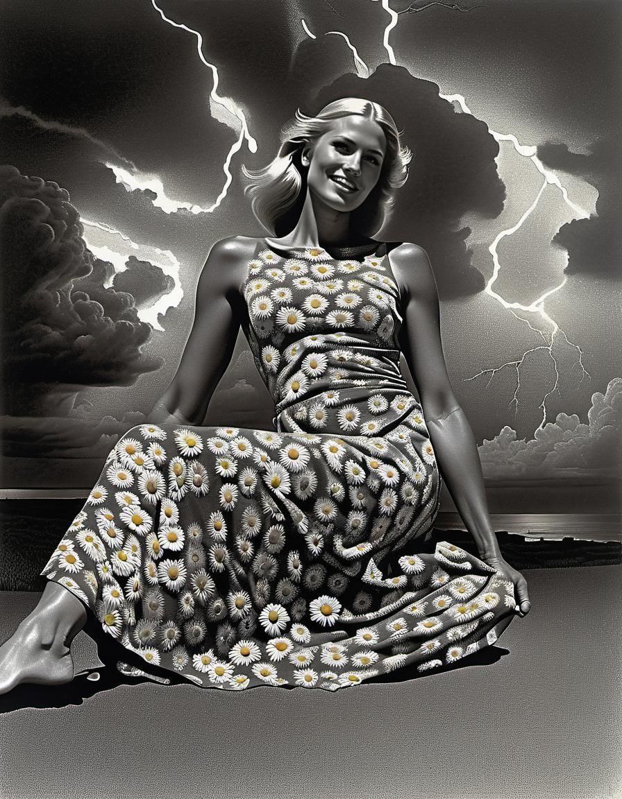 Blonde Woman with Daisies in Klarwein Style