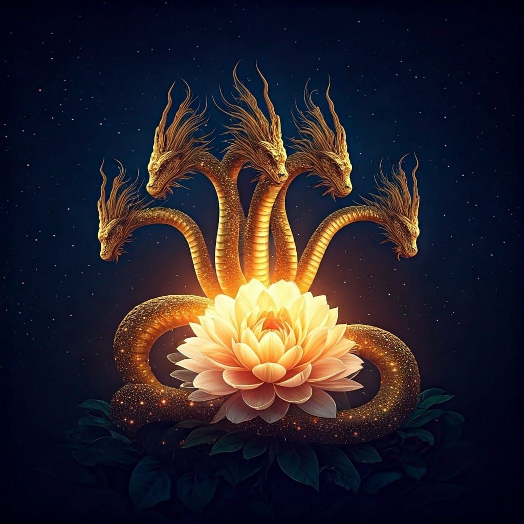 Multi-Headed Hydra of Greek Mythology in Double Exposure Col...