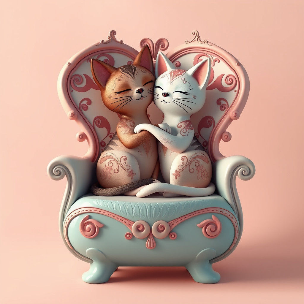 Whimsical Cat Chair: Art Nouveau Fantasy Design