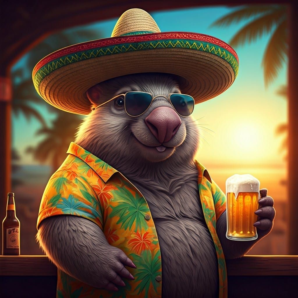 Wombat Wearing A  Sombrero On Holidays