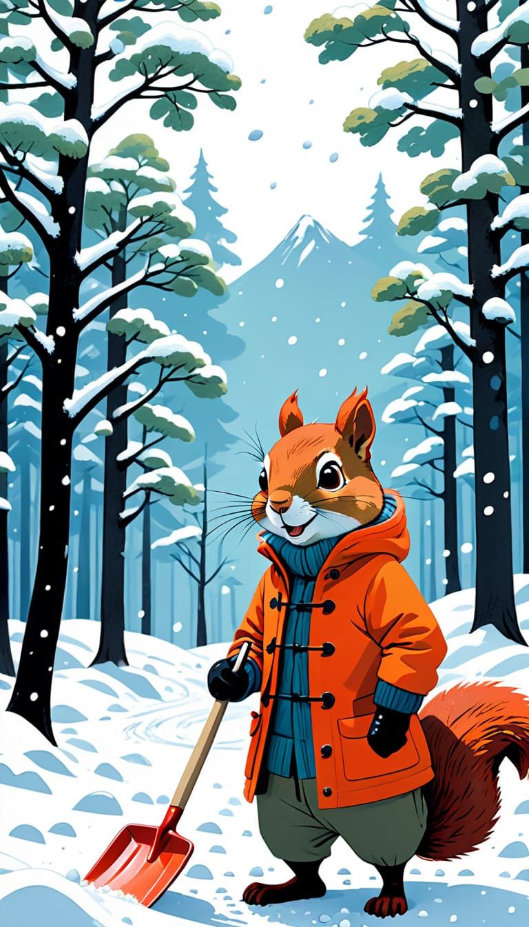 Squirrel in Winter Wonderland Cartoon Style