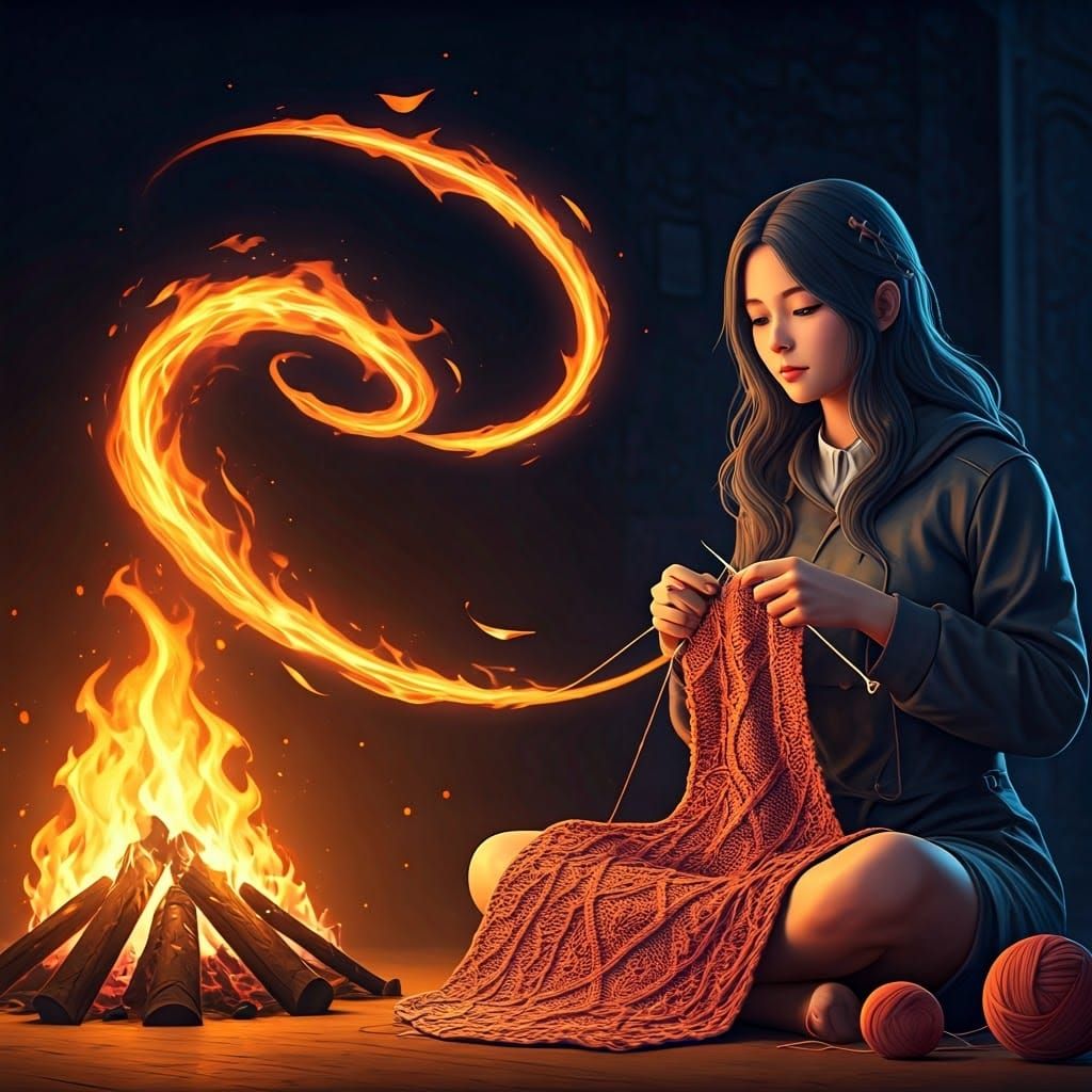 Anime Woman Weaves Fire Into Blanket