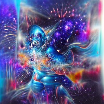 Blue Intergalactic Explosion with Energy Waves