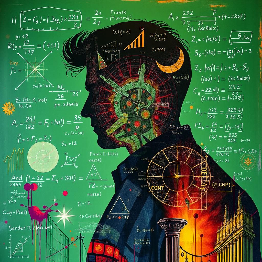 Man Silhouette with Math Formulas in Double Exposure Style