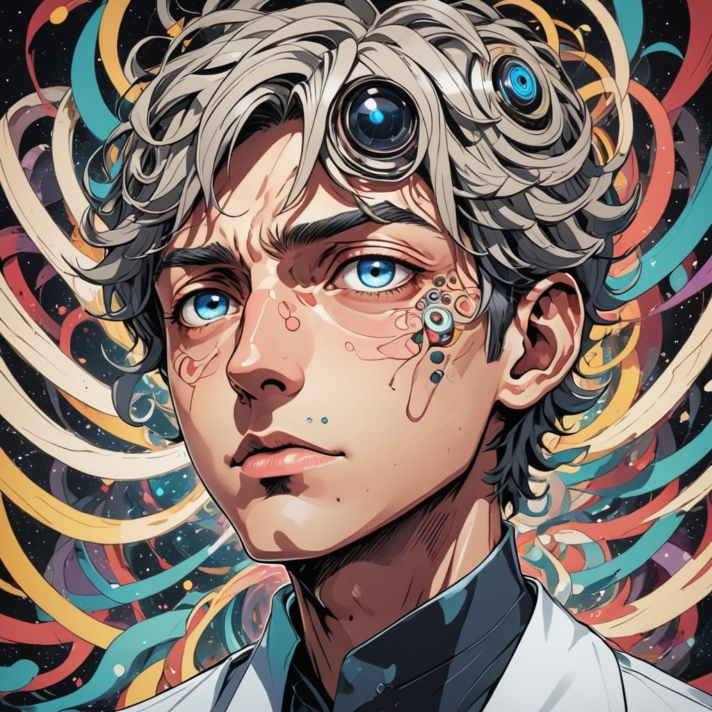Hypnotized Man with Spiral Eyes in Anime Style
