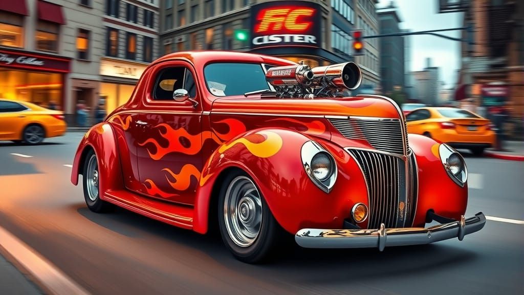 Custom 1940 Ford Hot Rod Speeds Down City Street