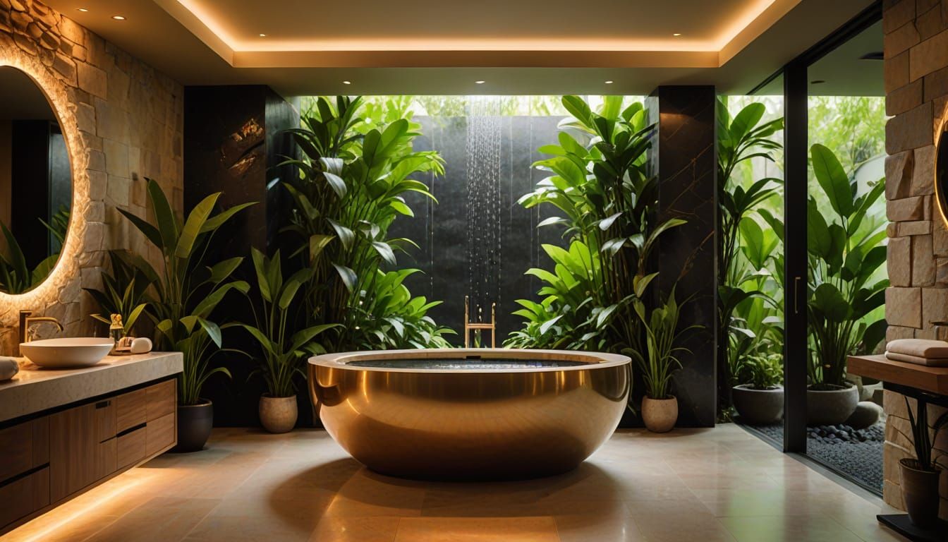 Luxurious Futuristic Oasis with Serene Bathroom Retreat