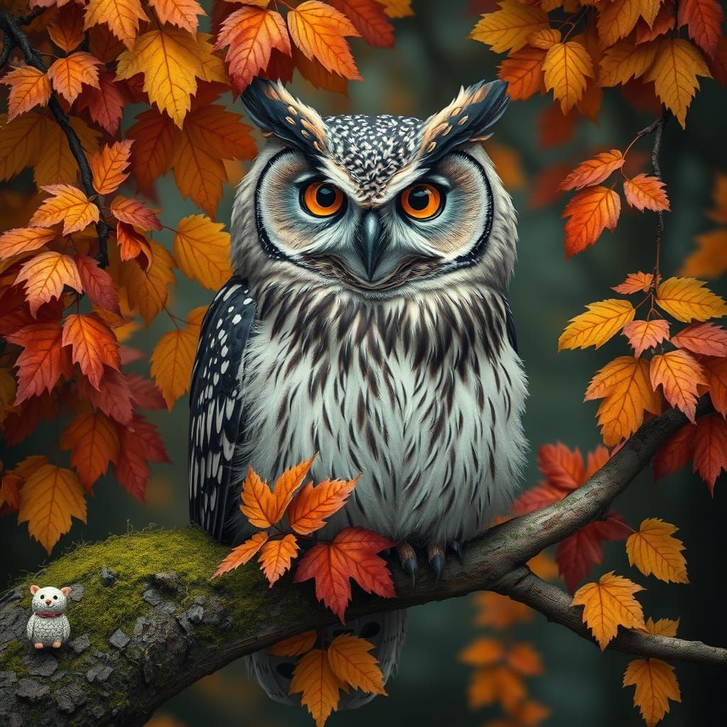 Owl in Autumnal Scene with Fantasy Art Elements