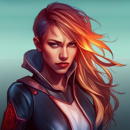 Cyberpunk Goddess in Triadic Colors