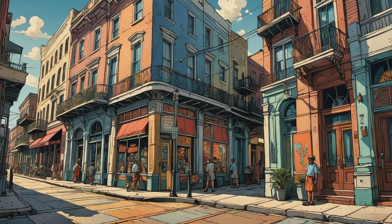 Surreal Bauhaus Cityscape in Vibrant Retro Style