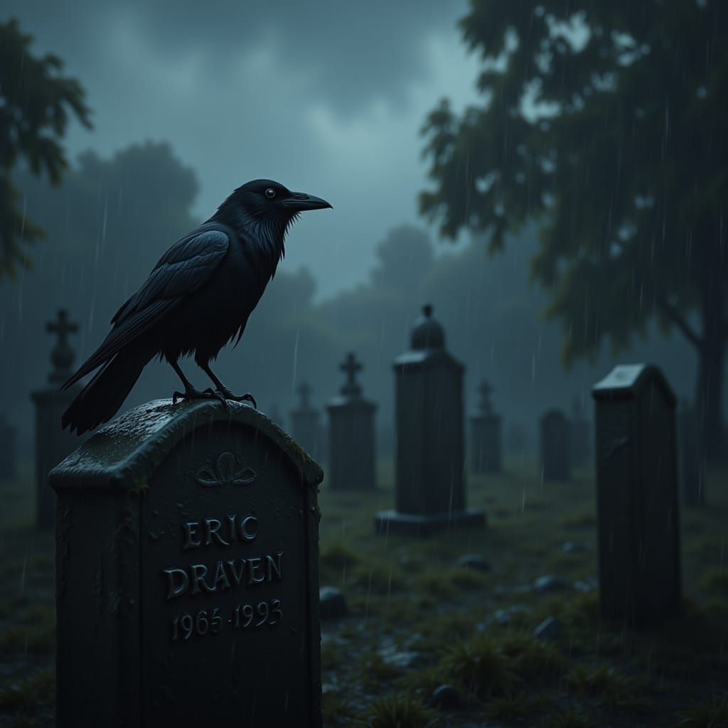 Dark Fantasy Crow on Eric Draven Tombstone