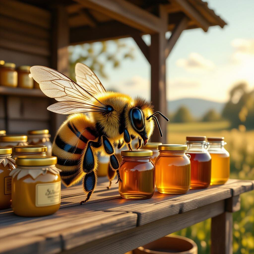 Honey Bee Shopkeeper at Rustic Farm Stand