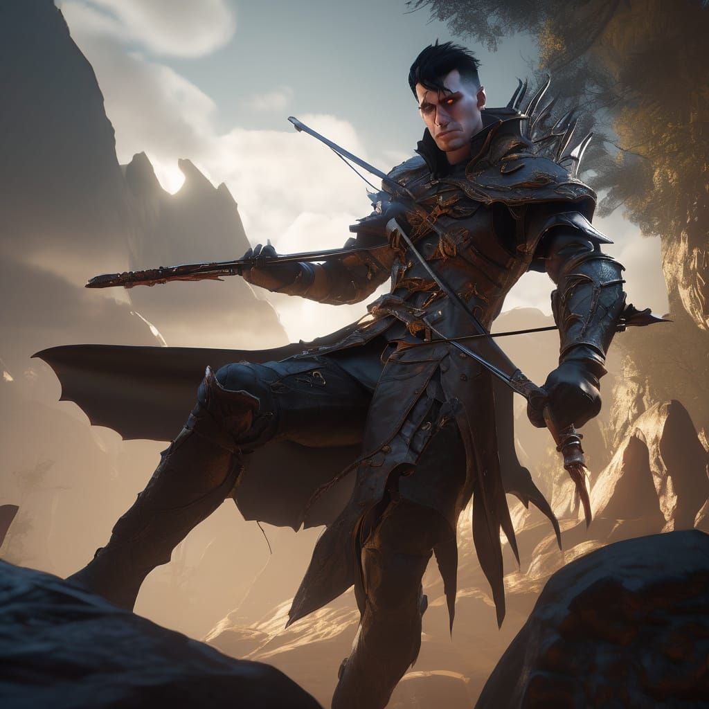 Gothic Demon Hunter with Hand Crossbow - Fantasy Concept Art