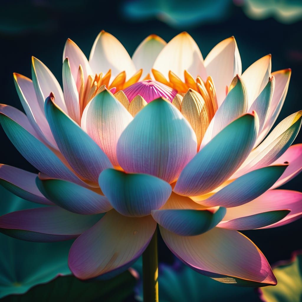 Dreamlike Lotus Bloom in Vibrant, Ethereal Hues
