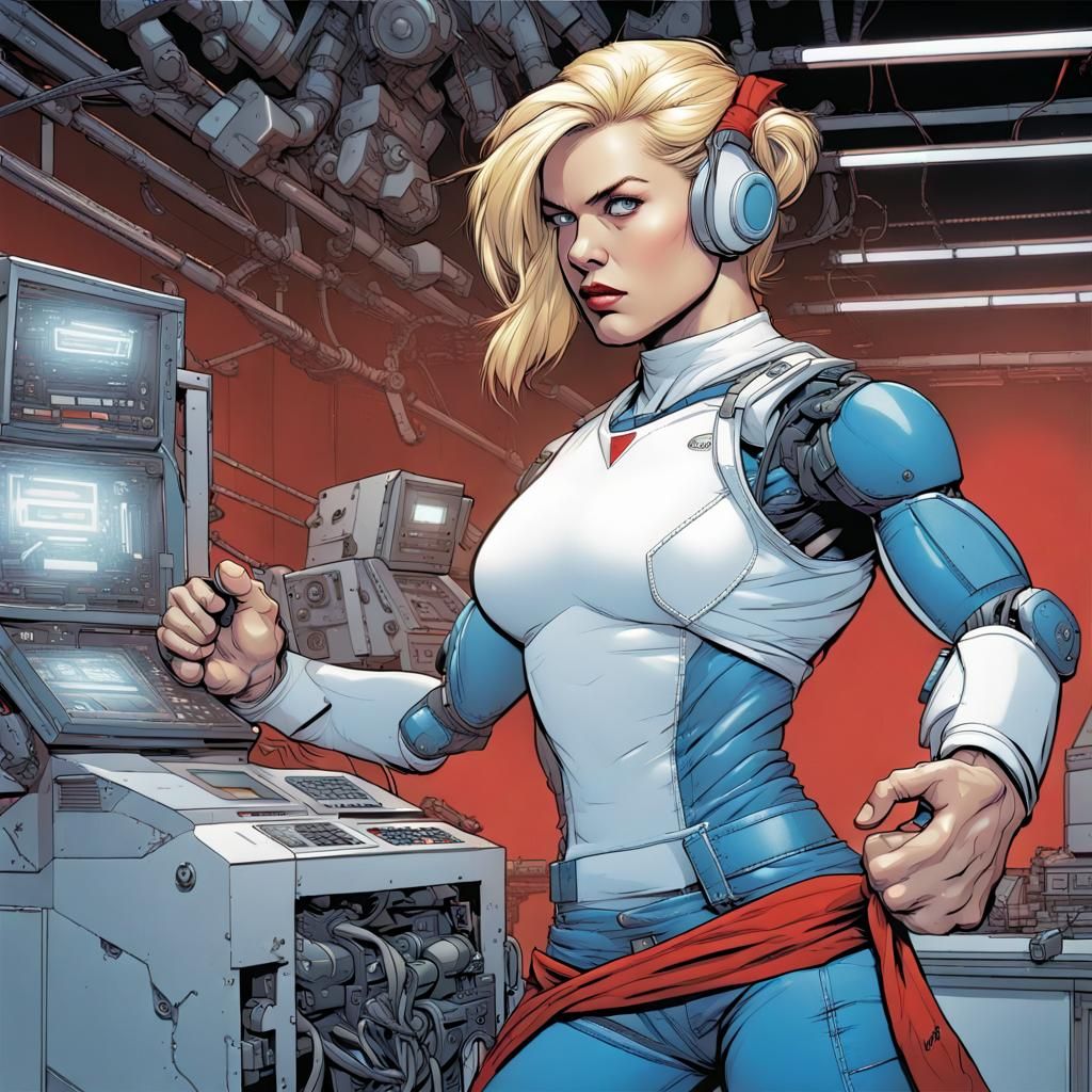 Strong Fighter in High-Tech Lab, Comic Book Art
