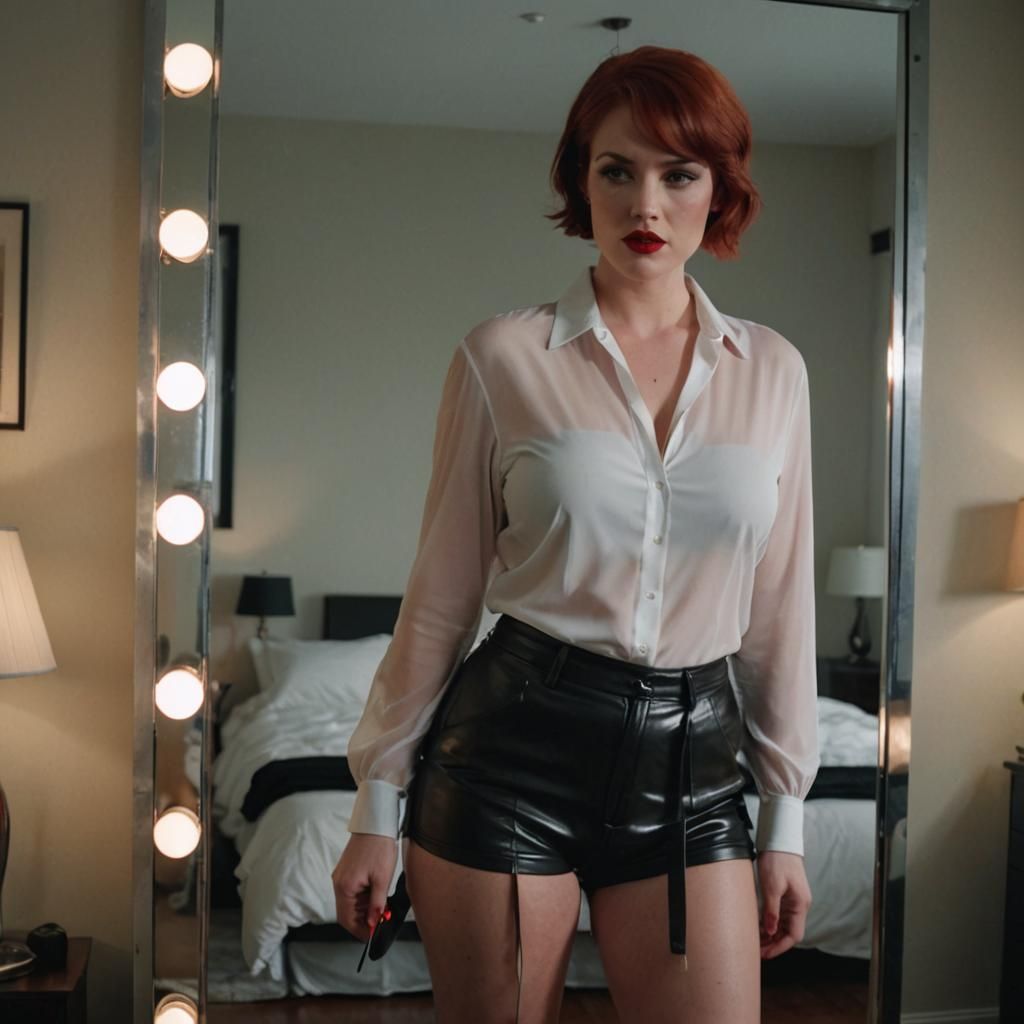 Voluptuous Woman with Red Hair in Leather, Cinematic