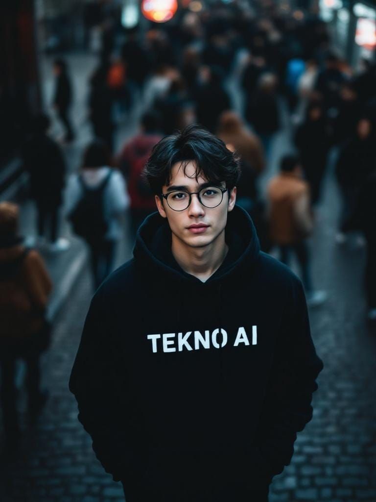 East Asian Man in Hoodie, Cinematic Street Photography