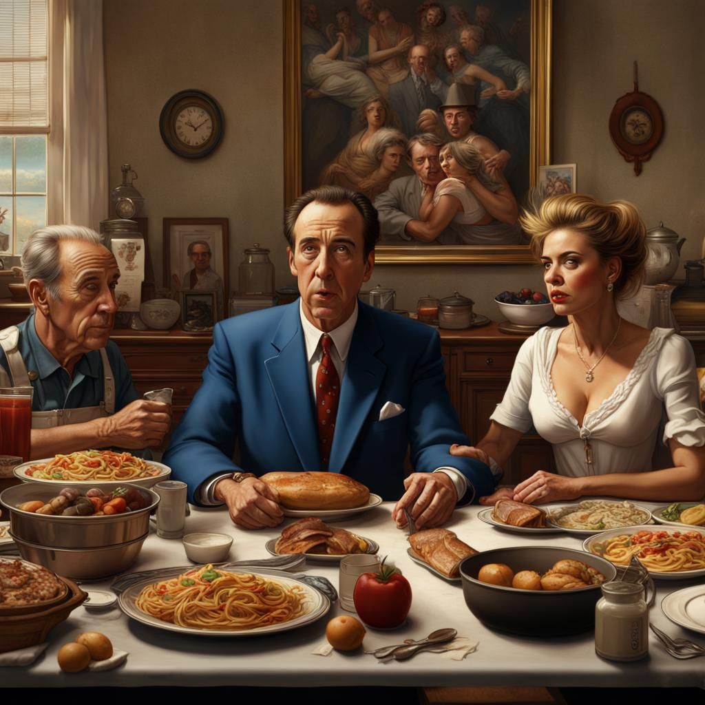 Thanksgiving Dinner with Unexpected Guests, Matte Painting