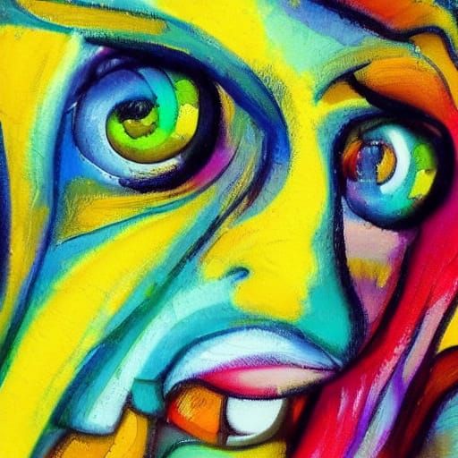 Person Thinking in Fauvist Surrealism with Dreamy Eyes