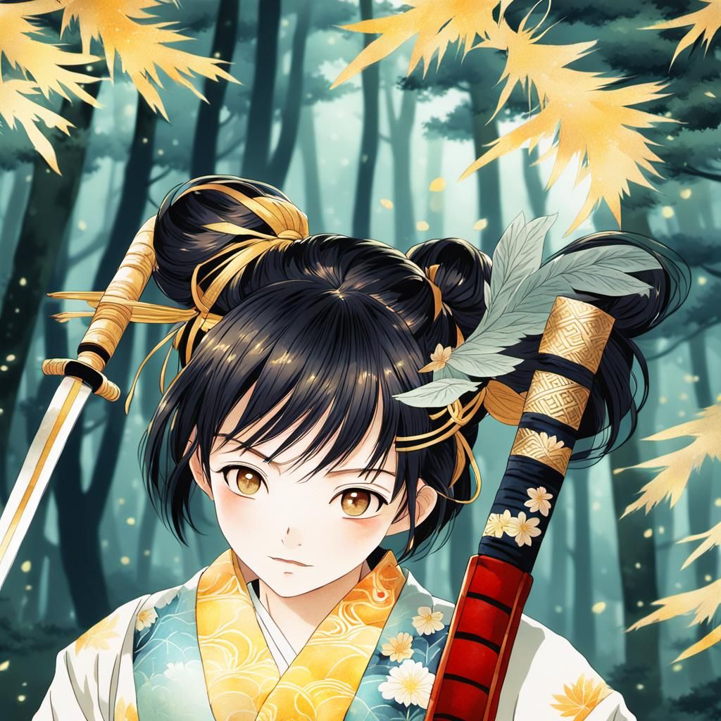 Shinobu in Traditional Japanese Attire, Inspired by Hokusai