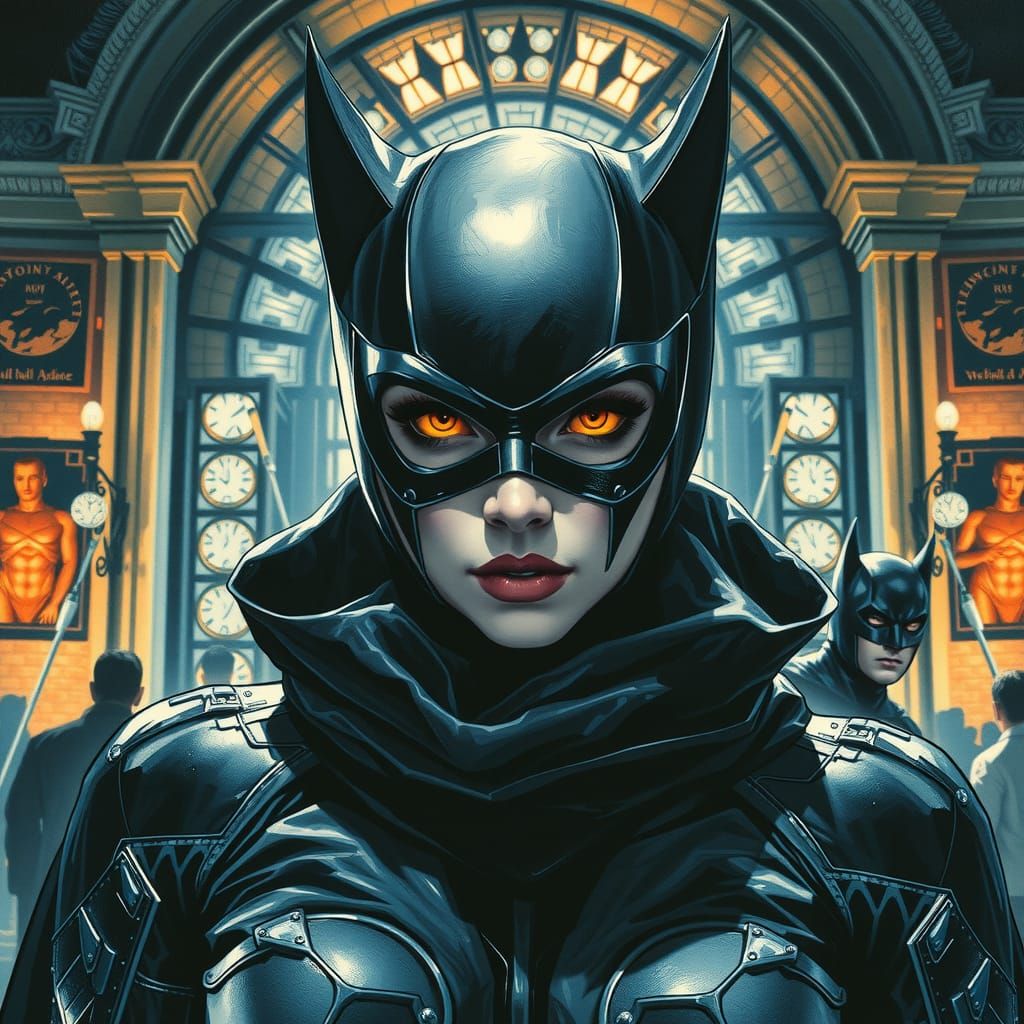 Catwoman at Hall of Justice in Alcohol Ink Style
