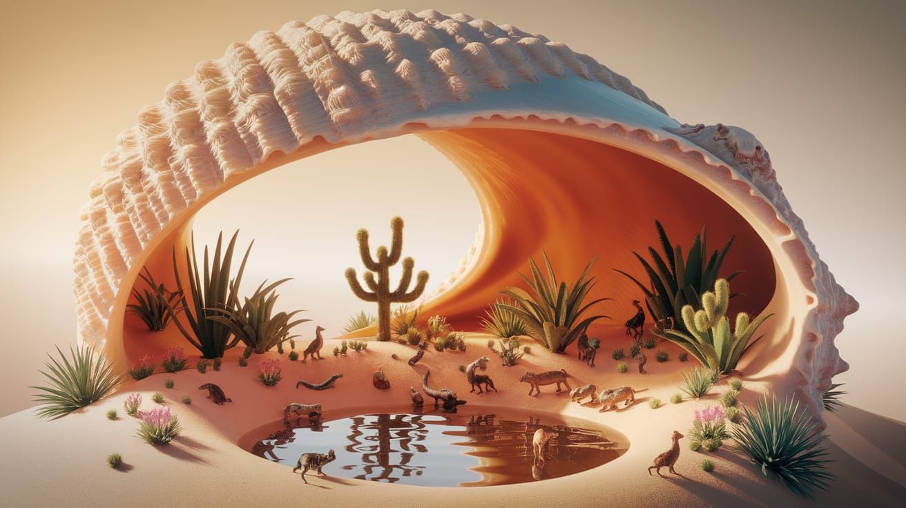 Desert Oasis in Seashell: 3D Render