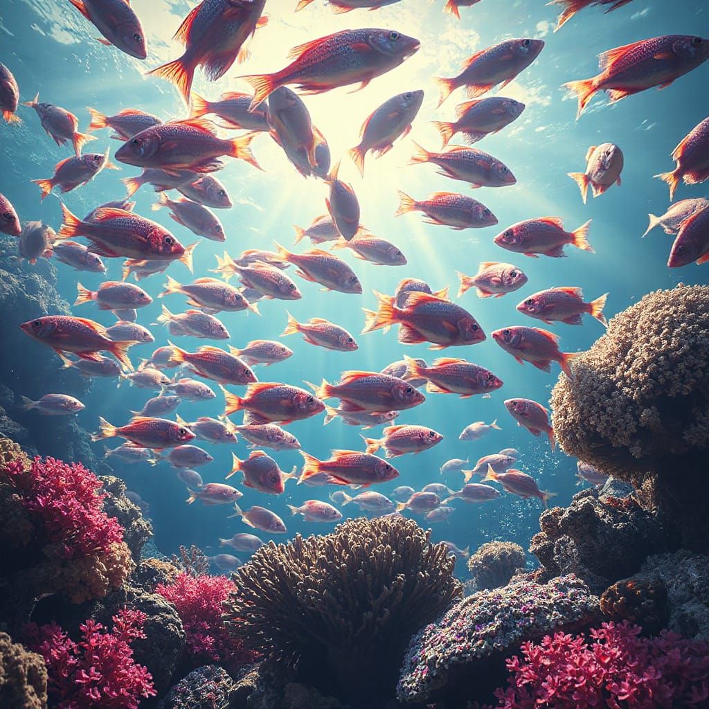 Iridescent Fish and Coral Reef in Dreamy Digital Painting