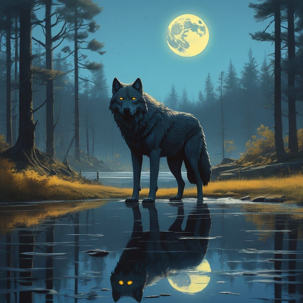 Majestic Wolf in Lunar Glow