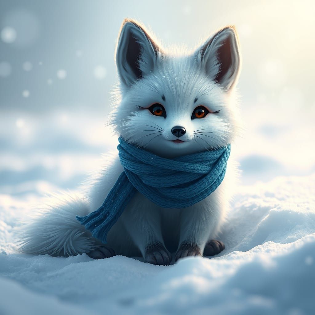 Whimsical Snow Fox in Winter Wonderland