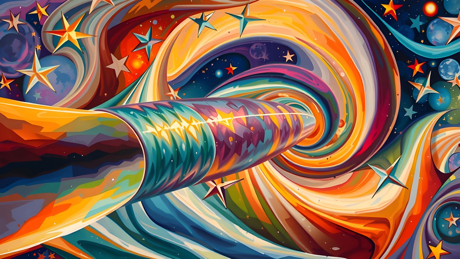 Vibrant, Glowing Space Vortex in Cosmic Oil Painting