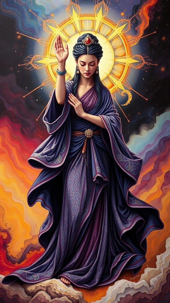 Goddess of Abundance in Folk Art Action Painting