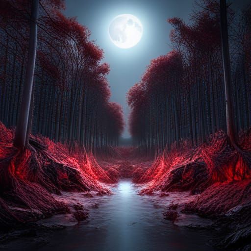 Terrifying Wolfpack in Dark Forest at Night