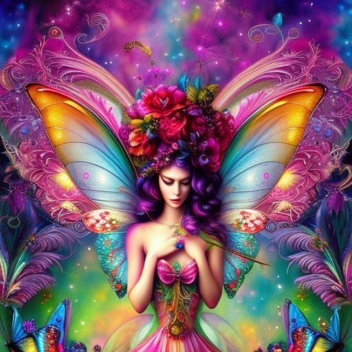 Colorful Fairy Portrait in Maximalist Style