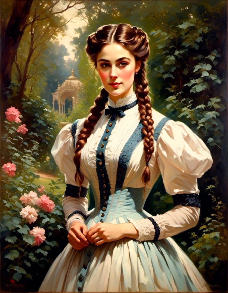 Victorian Woman in Mystic Garden Oil Painting