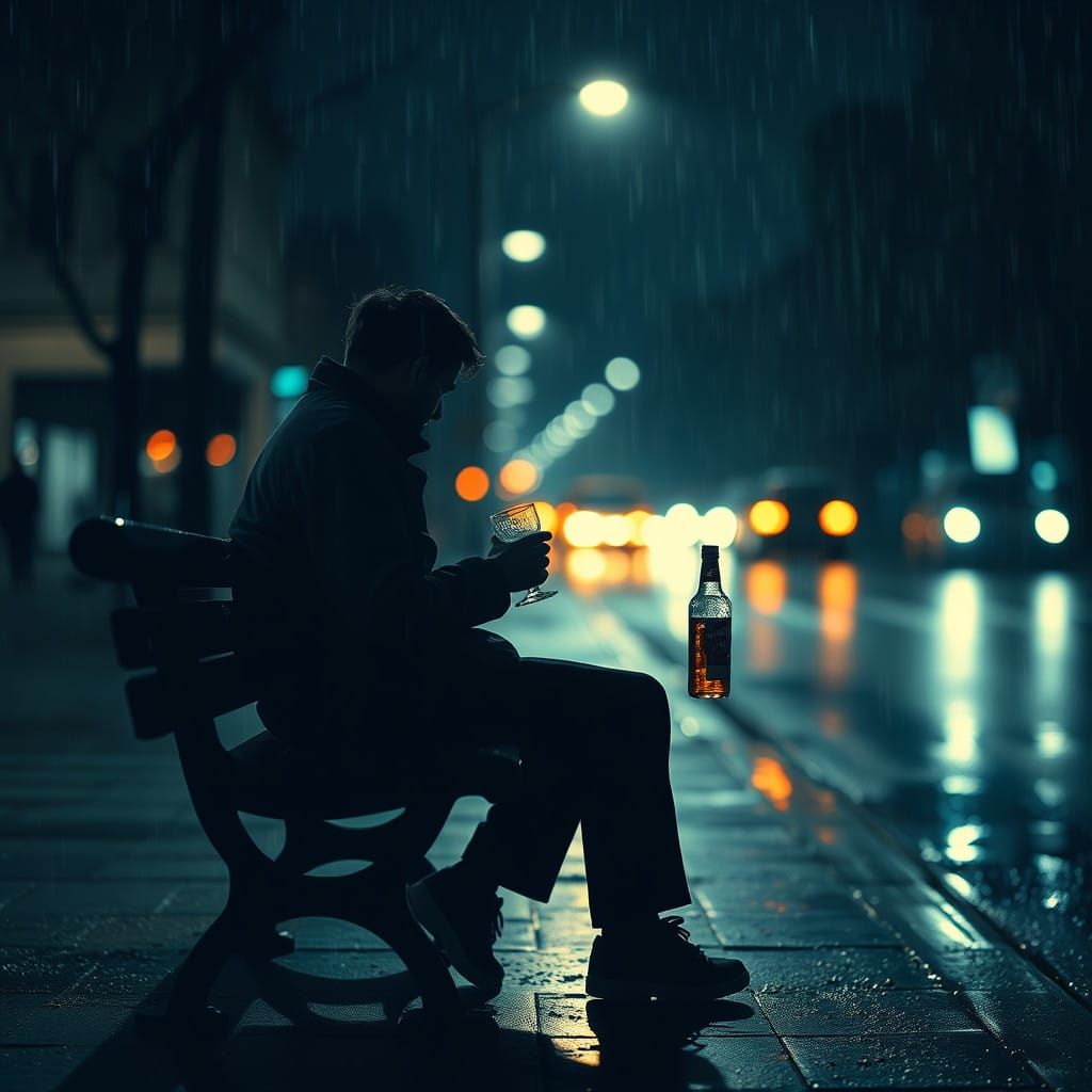 A Lonely Figure Lost in Nighttime Reflections