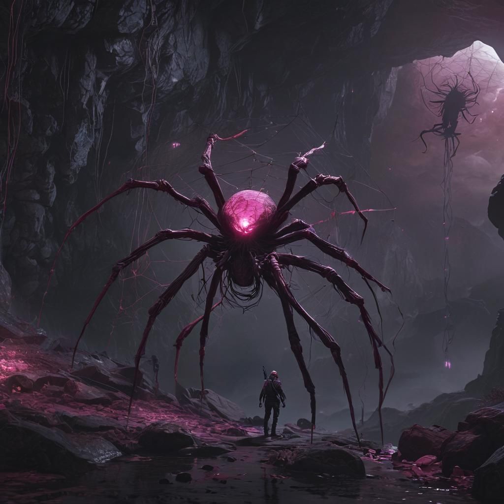 Glowing Cave Spider Web in Dark Highlands