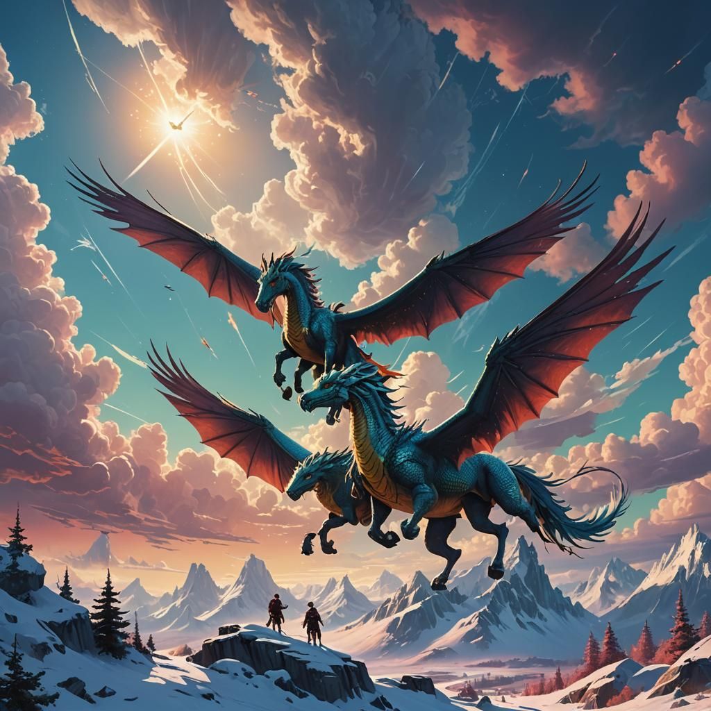Pegasus and Dragon in Polar Shine Sky