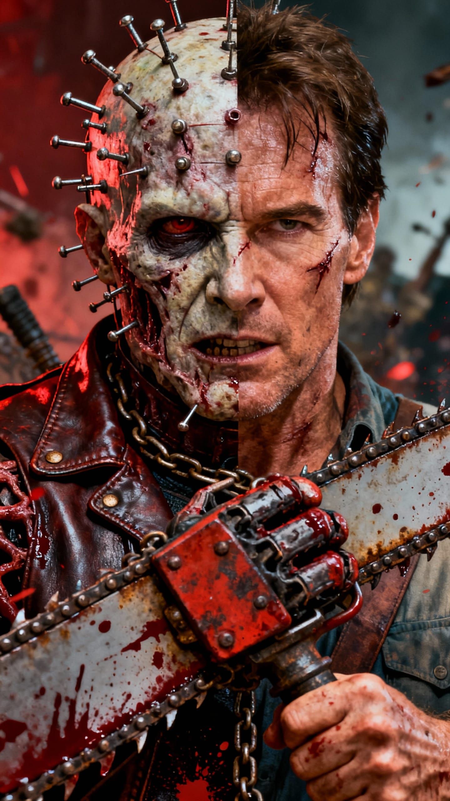 Hellraiser vs. Evil Dead Crossover in Hyper-Realistic Style