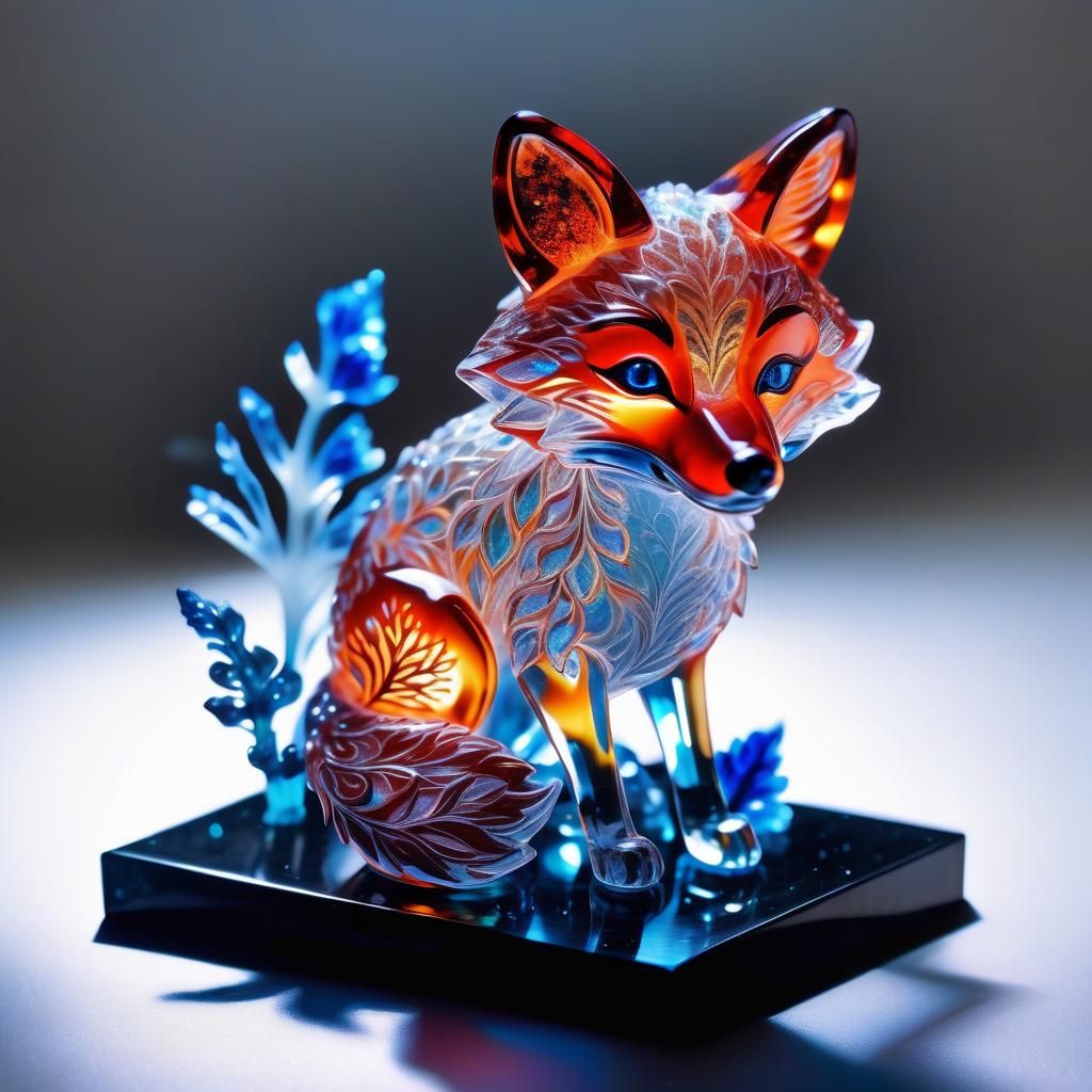 Bioluminescent Crystal Fox Sculpture: Fantasy Art
