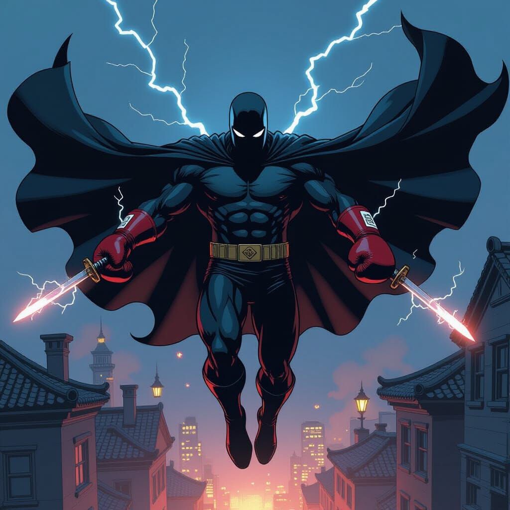 Anti-Boxer Superhero Floats with Lightning Katana