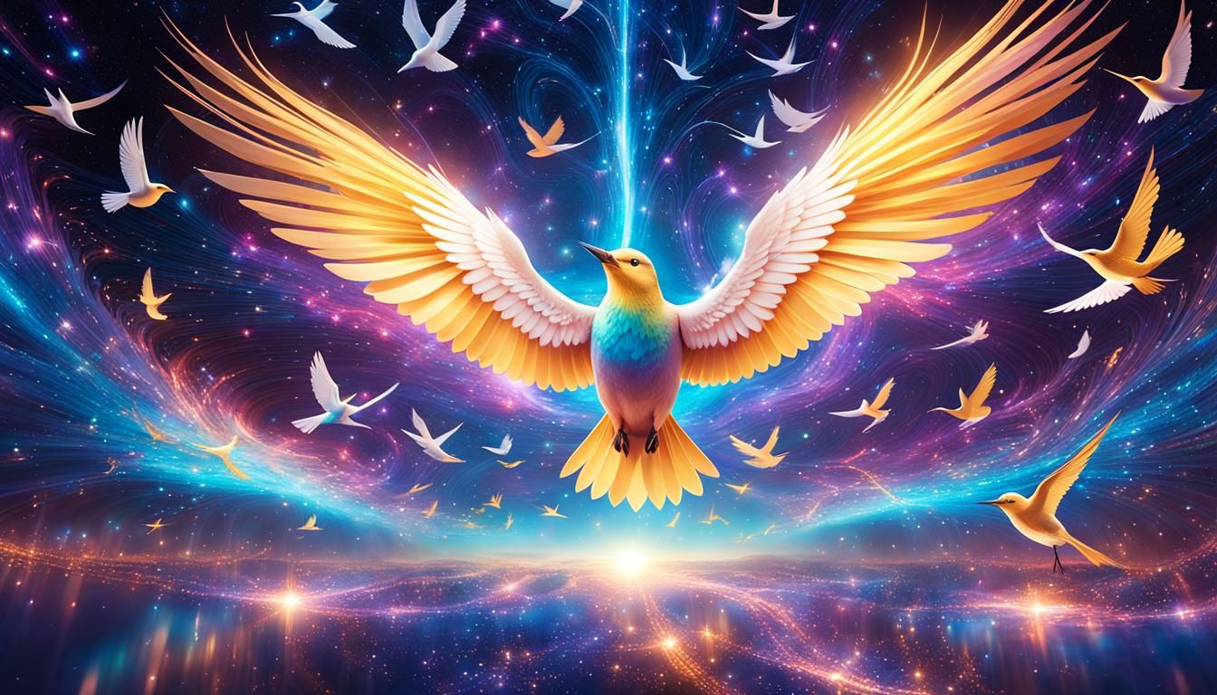 Iridescent Digital Birds Swarming Cryptocurrency Galaxy