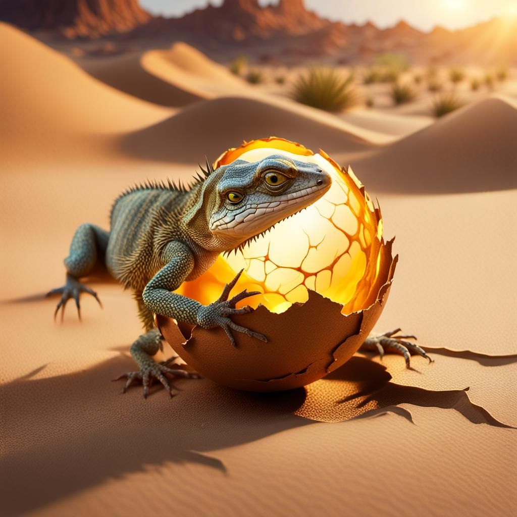 Lizard Hatching in Desert Environment: Photorealistic Matte ...