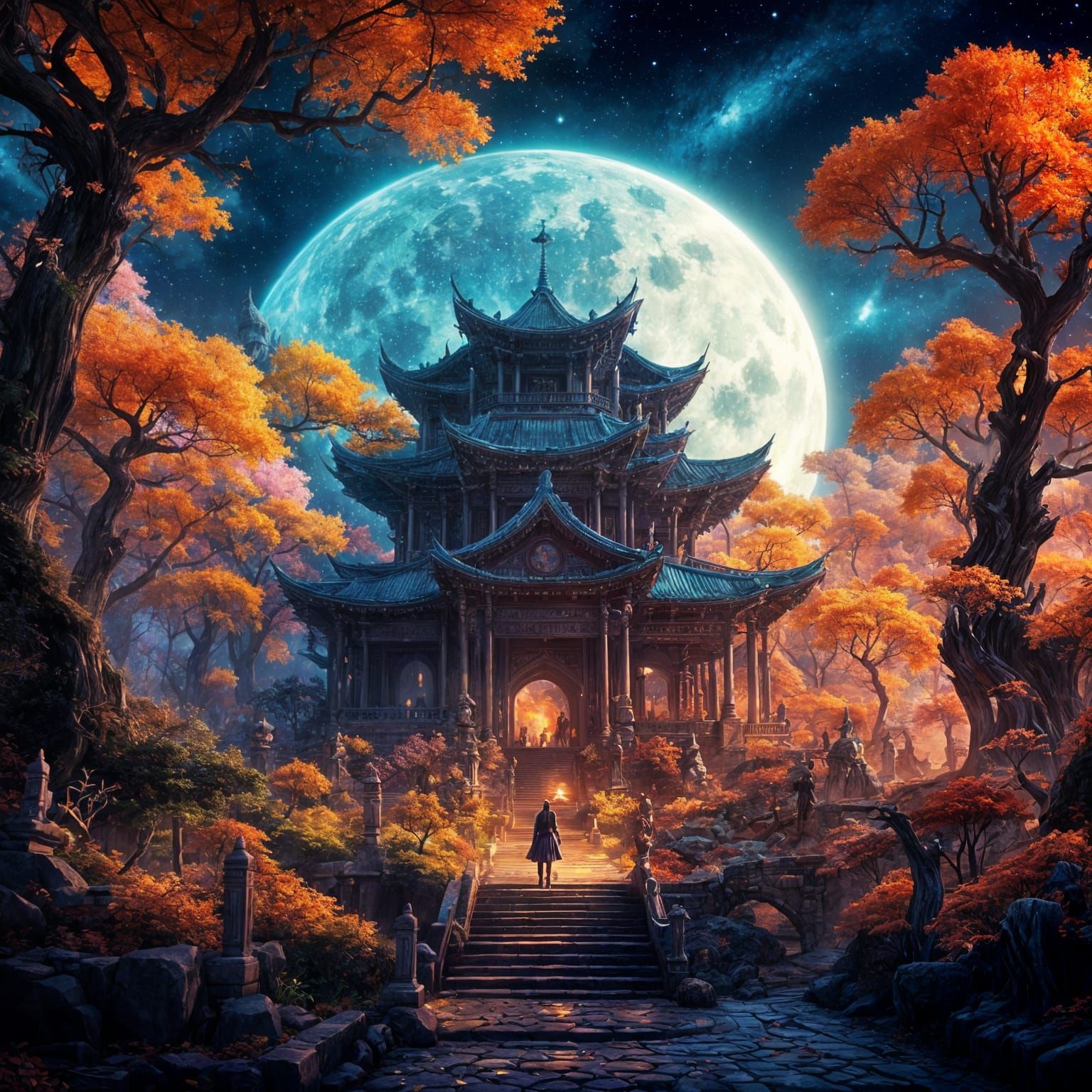 Starry Night Forest Double Exposure Collage Art