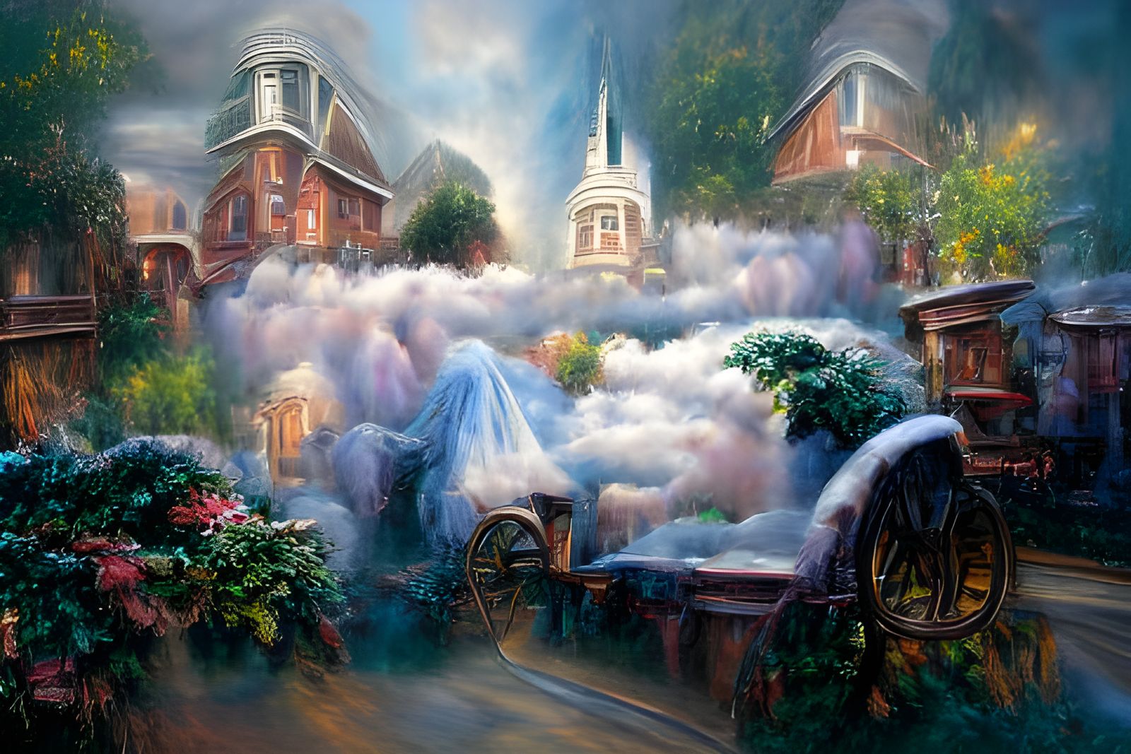 Ethereal Fantasy Town in Mist