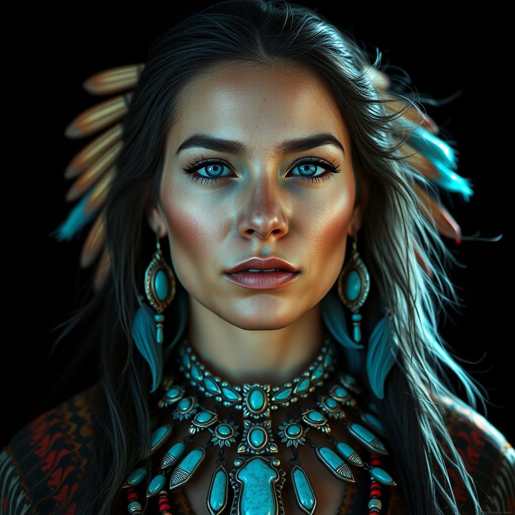 Southwestern Squash Blossom Portrait in Elegant Turquoise an...