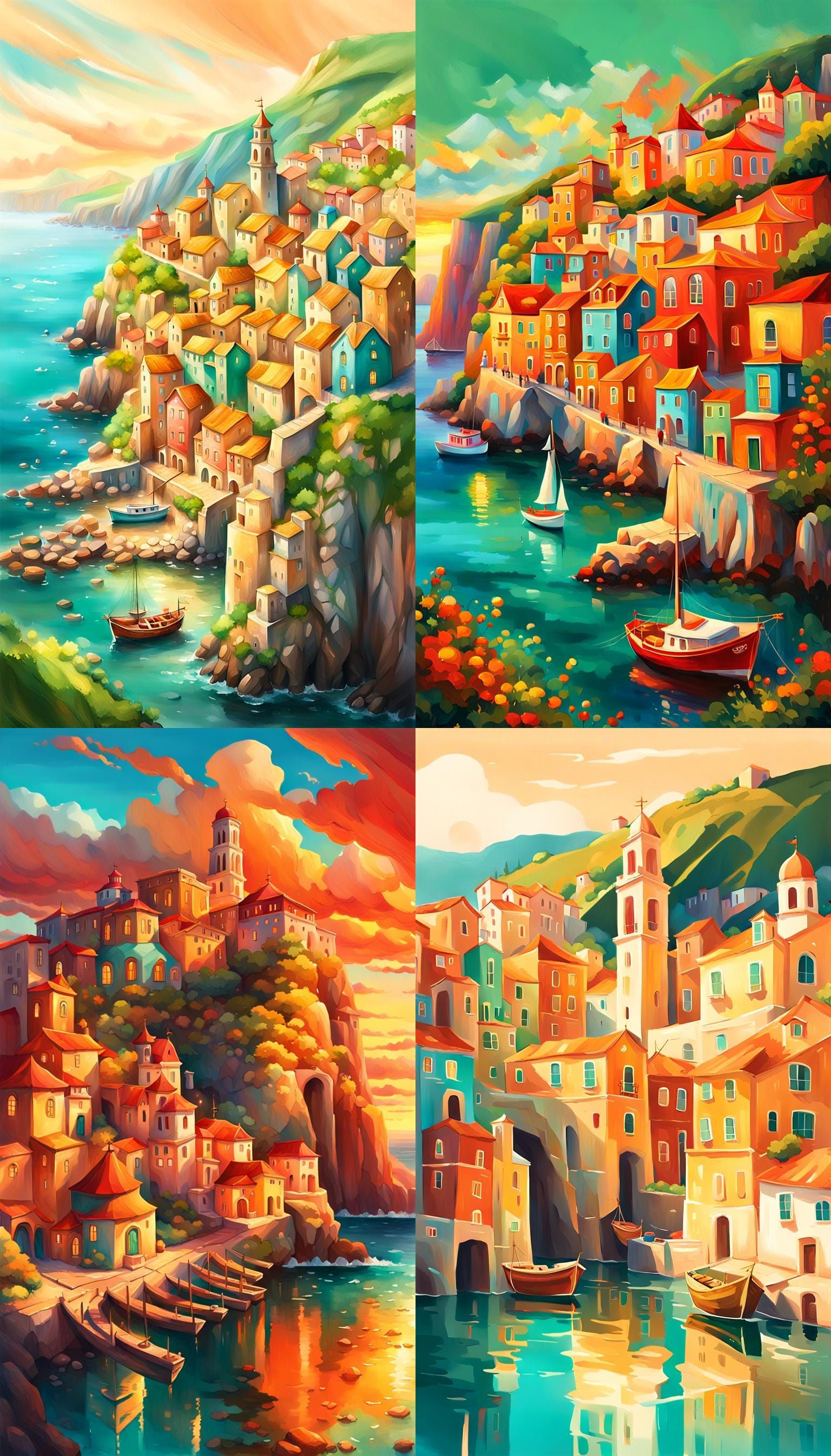Charming Coastal Townscape in Vibrant Colors