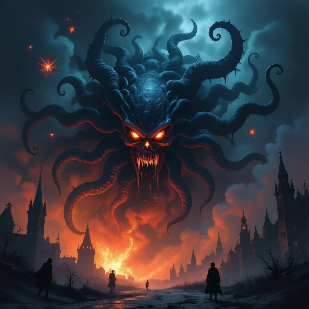 Nebula with Tentacled Cosmic Horrors in Biomechanical Style