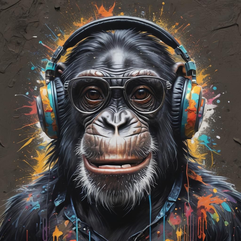 Chimpanzee with Sunglasses in Street Art Style