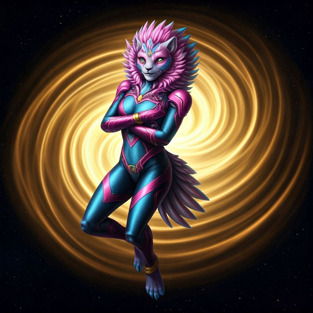 Androgynous Alien Vigilante in Cosmic Nebula