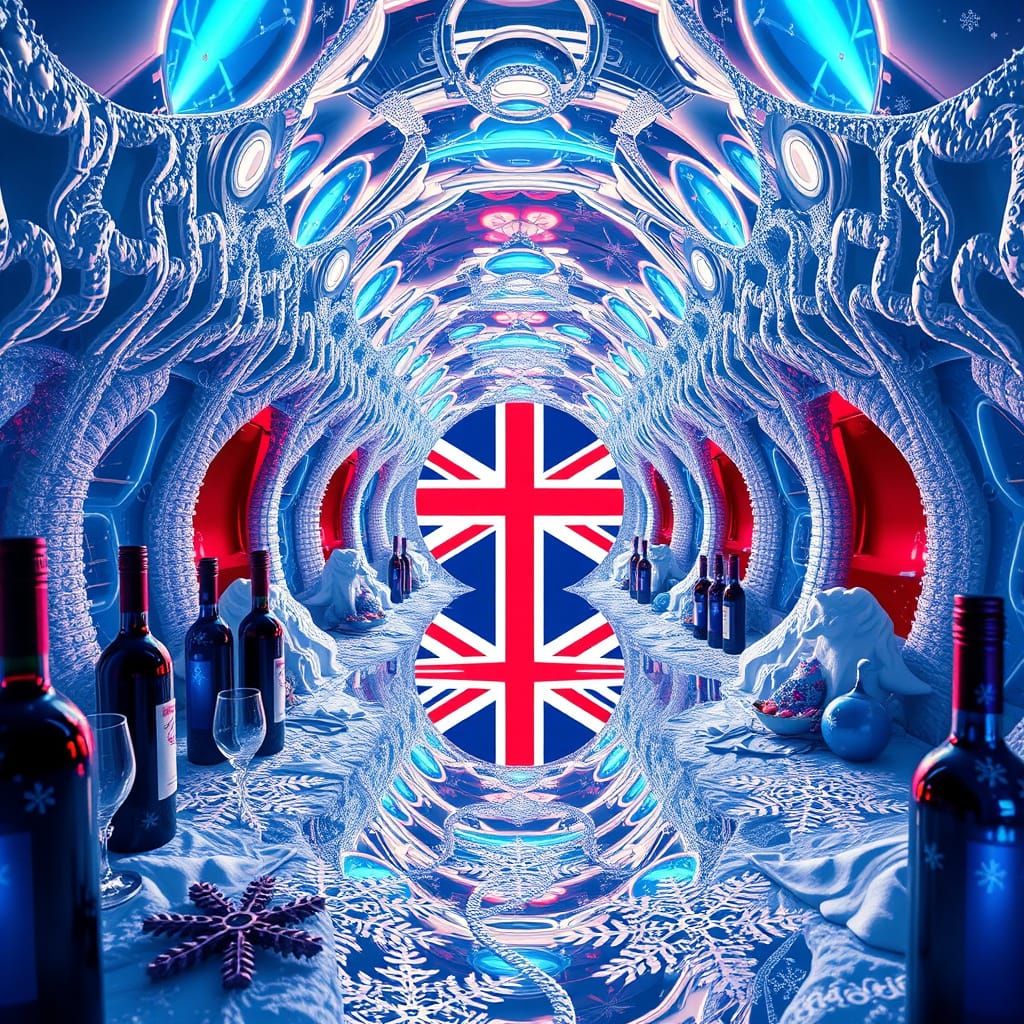 Union Jack Infinite Mirror Winter Wonderland in 3D Fractal A...